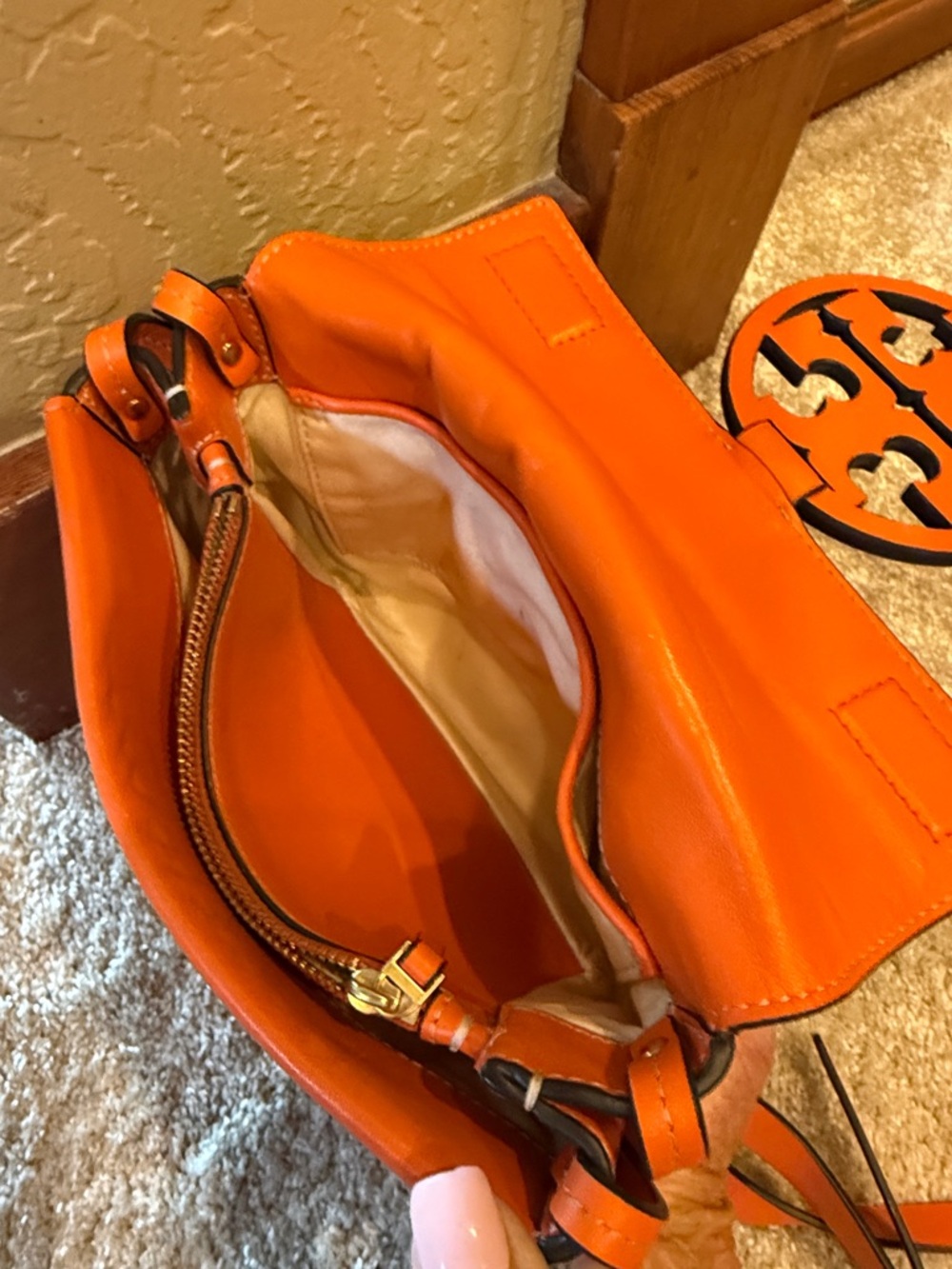 Tory Burch Bright Orange Leather Fleming-Inspired Crossbody - Picture 10 of 12